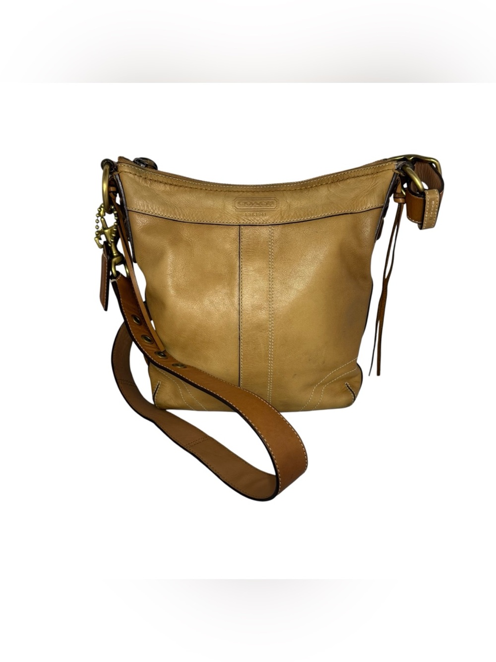 Vintage COACH Y2K Tan Leather Bleecker Shoulder Crossbody Bag Brass 10398